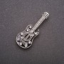 Guitar Brooch with Black Enamel and Gray Rhinestones, Gray Metal, 51x21mm
