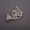 Trumpet Brooch with Rhinestones, Gray Metal, 42x45mm