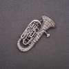 Trumpet Brooch with Rhinestones, Gray Metal, 47x25mm