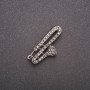Flute Brooch with Rhinestones, Gray Metal, 38x19mm