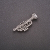 Trumpet Brooch with Rhinestones, Gray Metal, 42x14mm