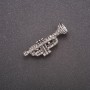 Trumpet Brooch with Rhinestones, Gray Metal, 42x14mm
