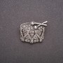 Drum Brooch with Rhinestones, Gray Metal, 32x26mm