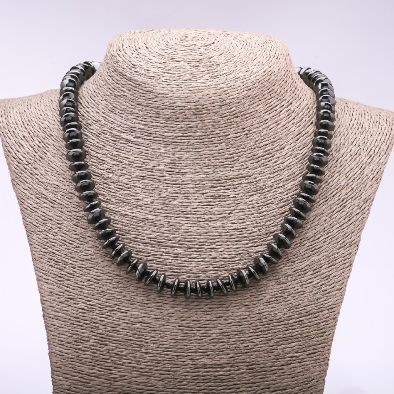 Natural Hematite Stone Necklace, Rondelle "Disc", Diameter 10x3.5mm, Length 48cm