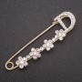 Flower Stick Pin Brooch with White Rhinestones, Gold-Tone Metal, 72x20mm