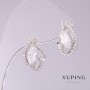 Xuping Earrings with White Zircons, 9mm Diameter, 17mm Length, Rhodium