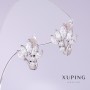Xuping Earrings with White Zircons, Fan, 12mm Diameter, 15mm Length, Rhodium