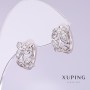 Xuping Earrings with White Rhinestones, 8mm Diameter, 12mm Length, Rhodium