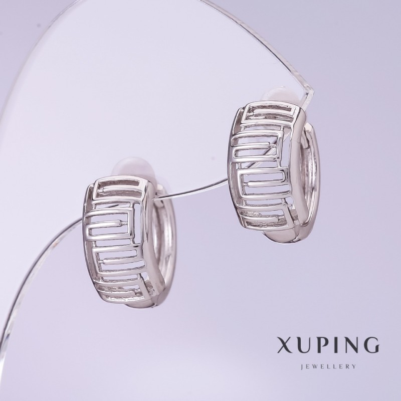 Xuping Earrings, 8mm Diameter, 14mm Length, Rhodium