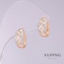 Xuping Earrings with White Rhinestones, 7mm Diameter, 13mm Length, 18K Gold Plated, Rhodium