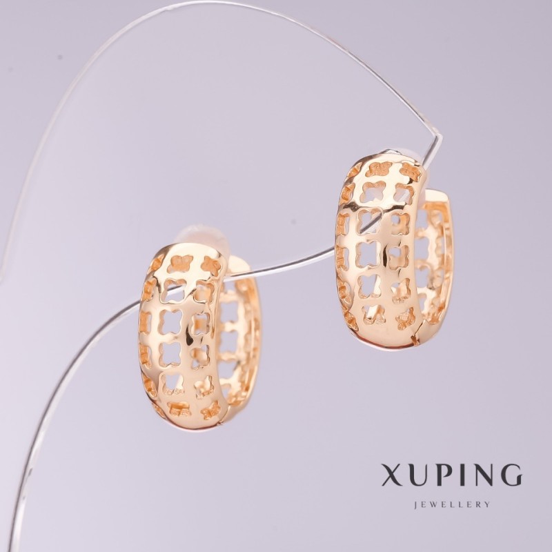 Xuping Openwork Earrings, 7mm Diameter, 16mm Length, 18K Gold Plated