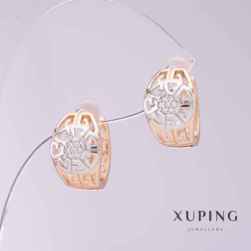 Xuping Earrings, "Versace" Style, 9mm Diameter, 12mm Length, 18K Gold Plated, Rhodium
