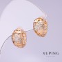 Xuping Earrings with White Rhinestones, 8mm Diameter, 13mm Length, 18K Gold Plated