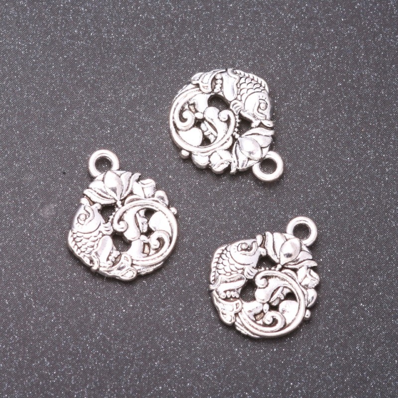 Finding Pendant Fish, diameter 14x17mm, hole diameter 17mm, pack 20g +/- 12pcs