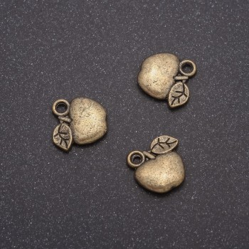 Finding: Apple Charm (Bronze), diameter 11x11mm, inner diameter 1.5mm, pack 20g +/-24pcs