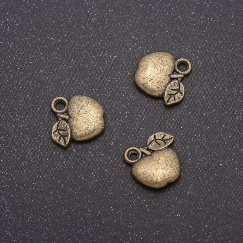 Finding: Apple Charm (Bronze), diameter 11x11mm, inner diameter 1.5mm, pack 20g +/-24pcs
