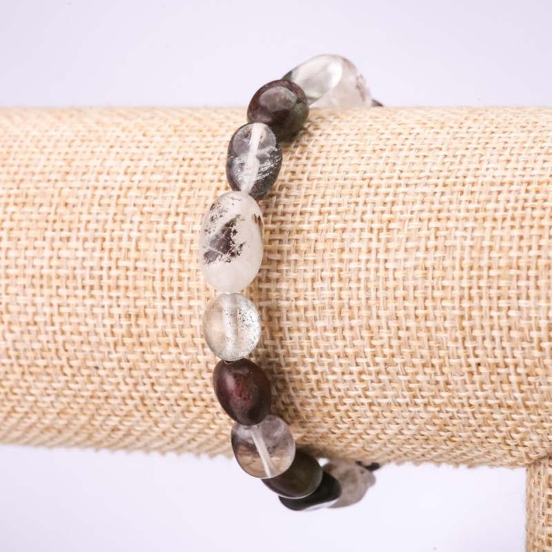 Natural Stone Moss Agate Bracelet, Tumbled, 9mm Diameter, on Elastic Band, 18cm Circumference