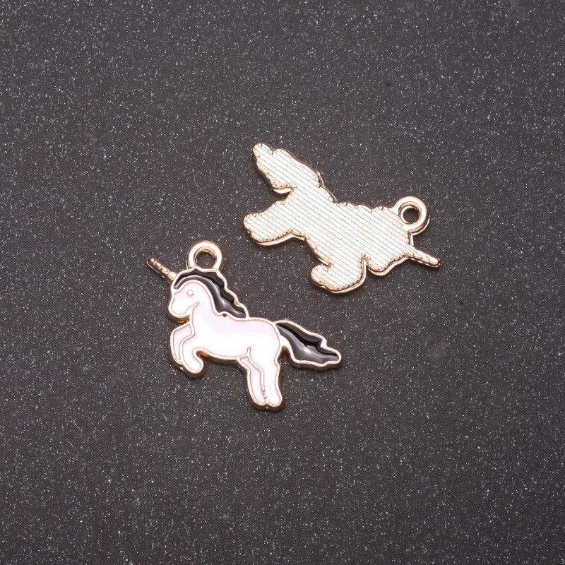 Findings Unicorn Pendant Black Enamel pack of 9 pcs. 22x12mm
