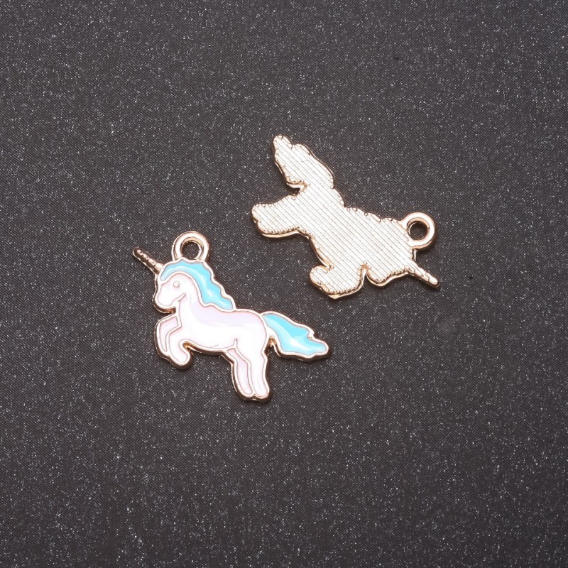 Findings Unicorn Charm Blue Enamel, Pack of 9 pcs, 22x12mm