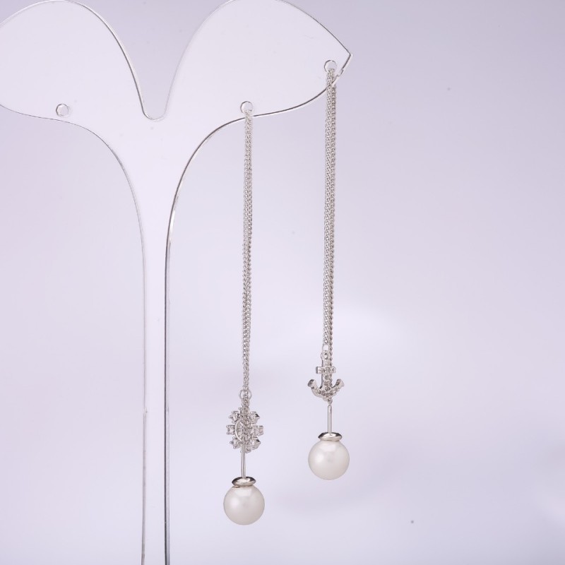 Long Asymmetric Stud Earrings 925 Series 'Sea', 8mm Thickness, 107-135mm Length