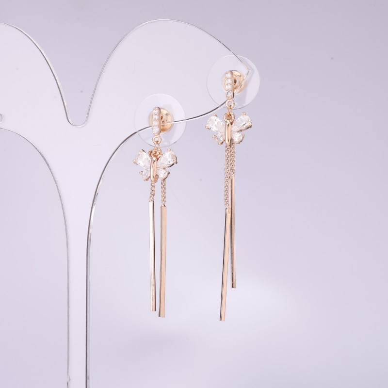 Long Earrings 925 Series 'Butterflies', 10mm Thickness, 53mm Length, Gold Plated