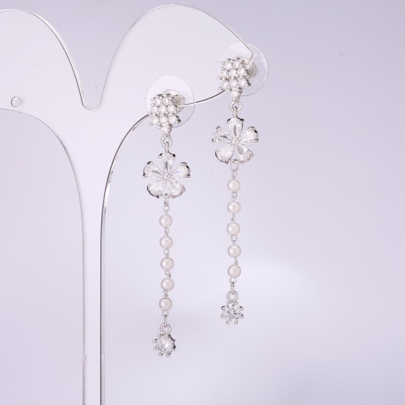 Long Earrings 925 Series 'Flowers', 11mm Thickness, 60mm Length