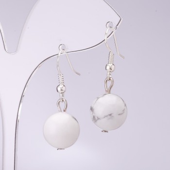 Cacholong Earrings, diameter 12mm, length 34cm