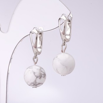 Elegant Howlite Earrings, 12mm diameter, 32cm length