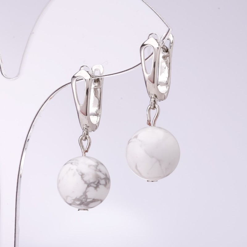Elegant Howlite Earrings, 12mm diameter, 32cm length