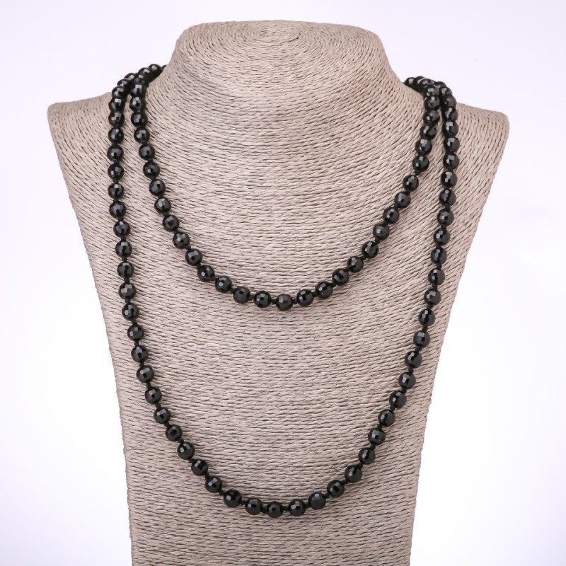Necklace Agate (Imitation) Black Czech Glass Faceted Bead, 8mm Diameter, 120cm Length