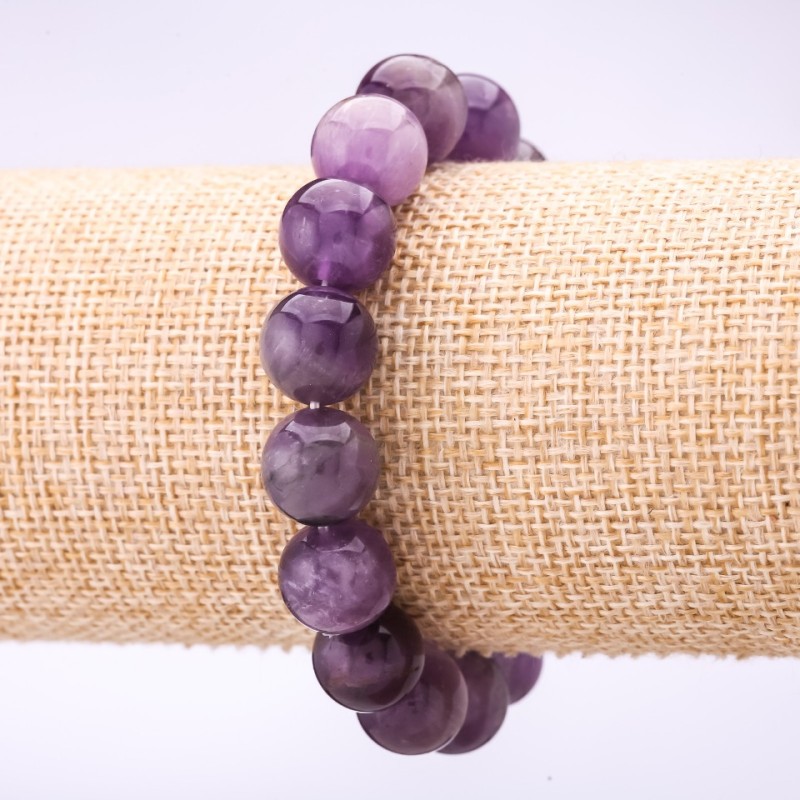 Amethyst Bracelet, smooth round beads, 10mm diameter, 18cm circumference, on elastic