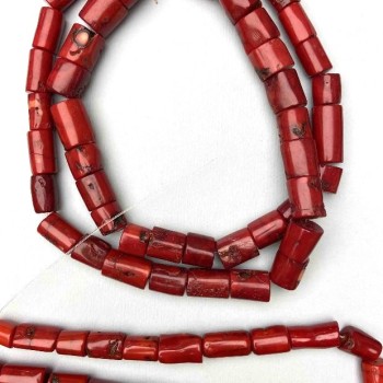 Natural Red Coral Beads, tumbled cut cylinder, diameter 12x22-25mm +/-, strand weight from 350g +/- (Price per 100g)