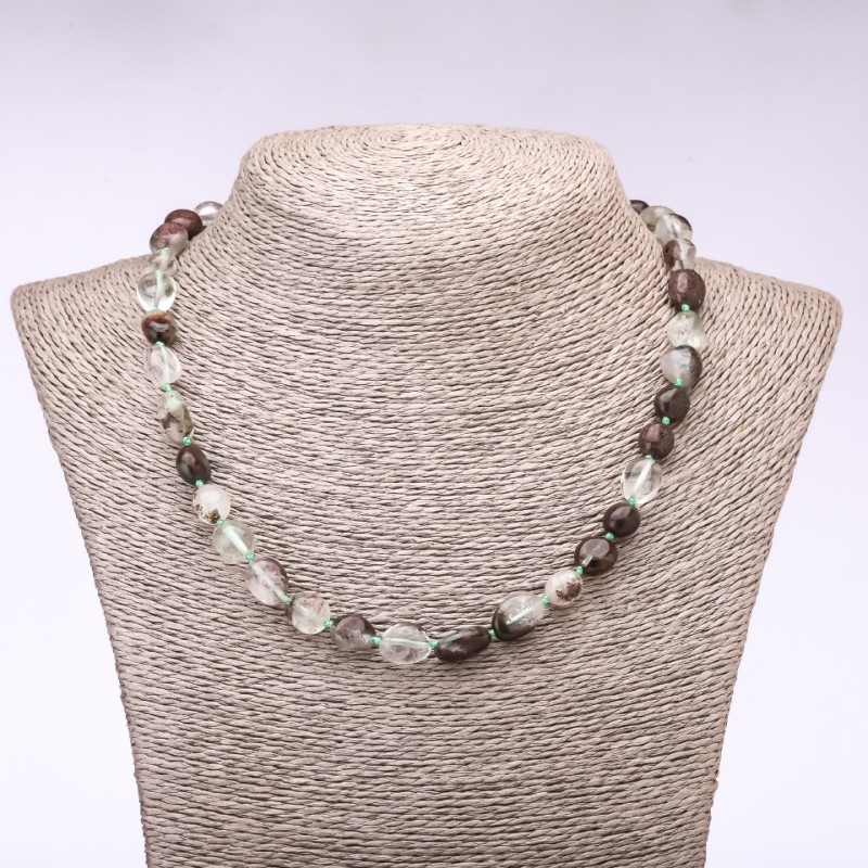 Moss Agate Beaded Necklace, tumbled, 6-10mm diameter, 48cm length