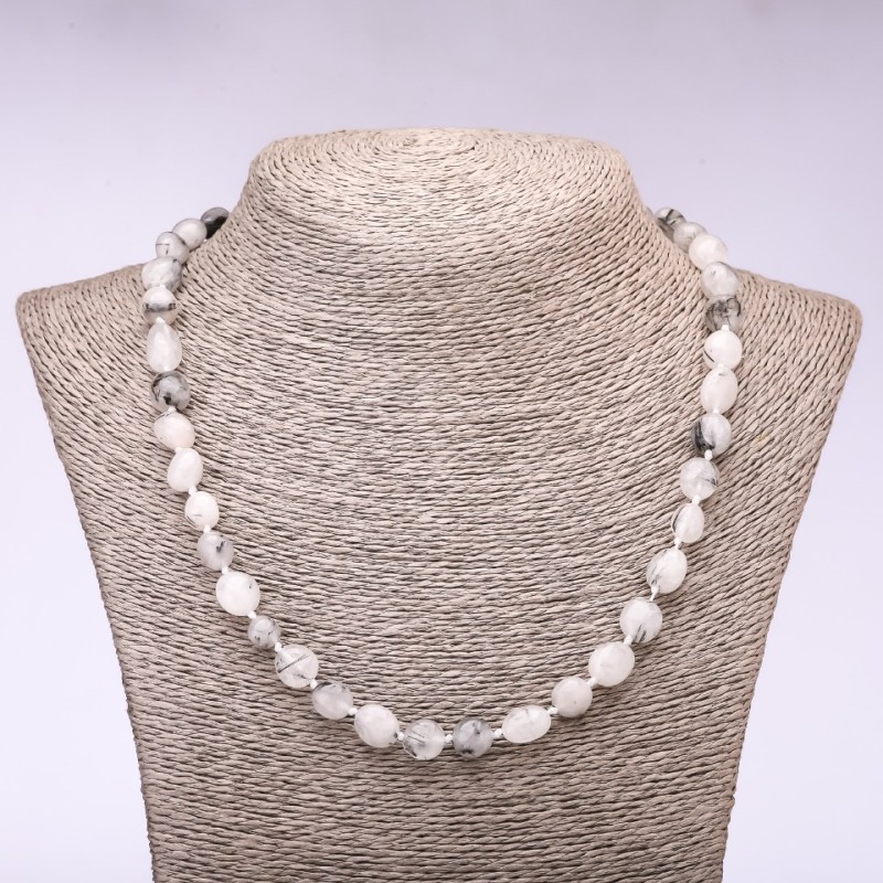 Rutilated Quartz Necklace, tumbled, 6-8mm diameter, 48cm length