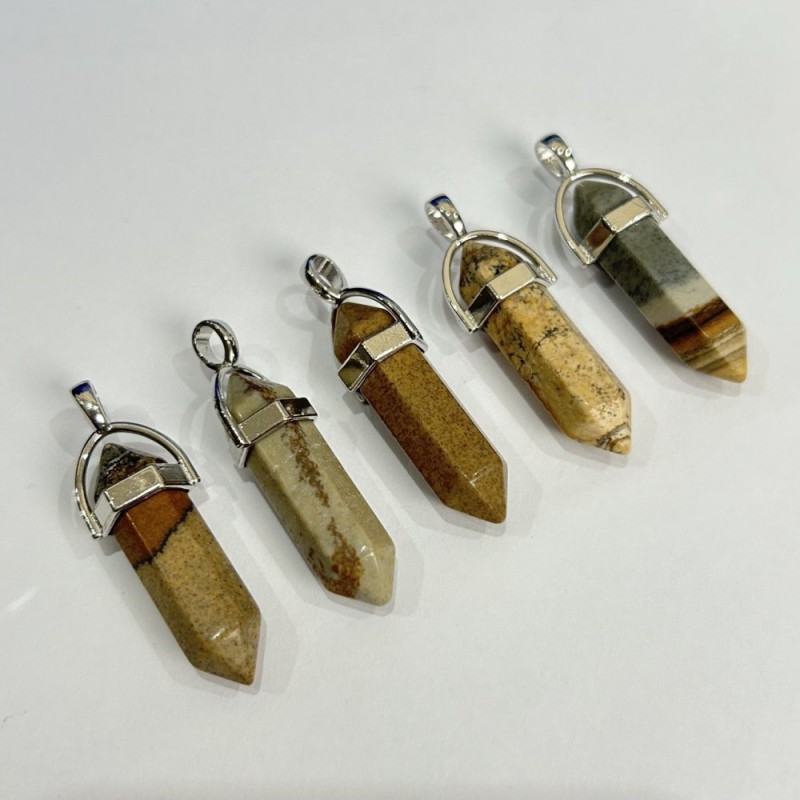 Hexagon Pendant Picture Jasper 40x8mm+