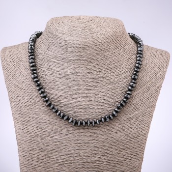 Hematite Necklace, Faceted Rondelle, 8x3.5mm Diameter, 45cm Length