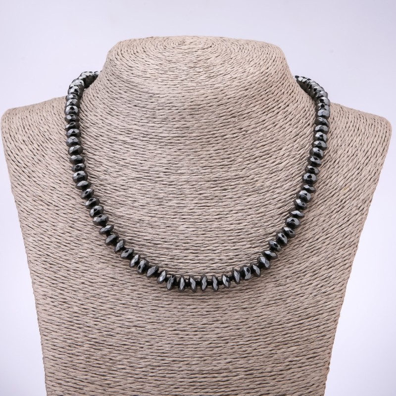 Hematite Necklace, Faceted Rondelle, 8x3.5mm Diameter, 45cm Length