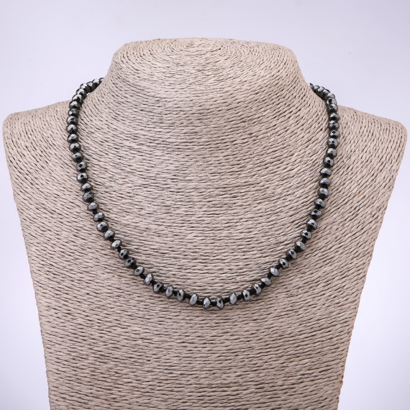 Hematite Necklace, Faceted Rondelle, 6x4mm Diameter, 45cm Length