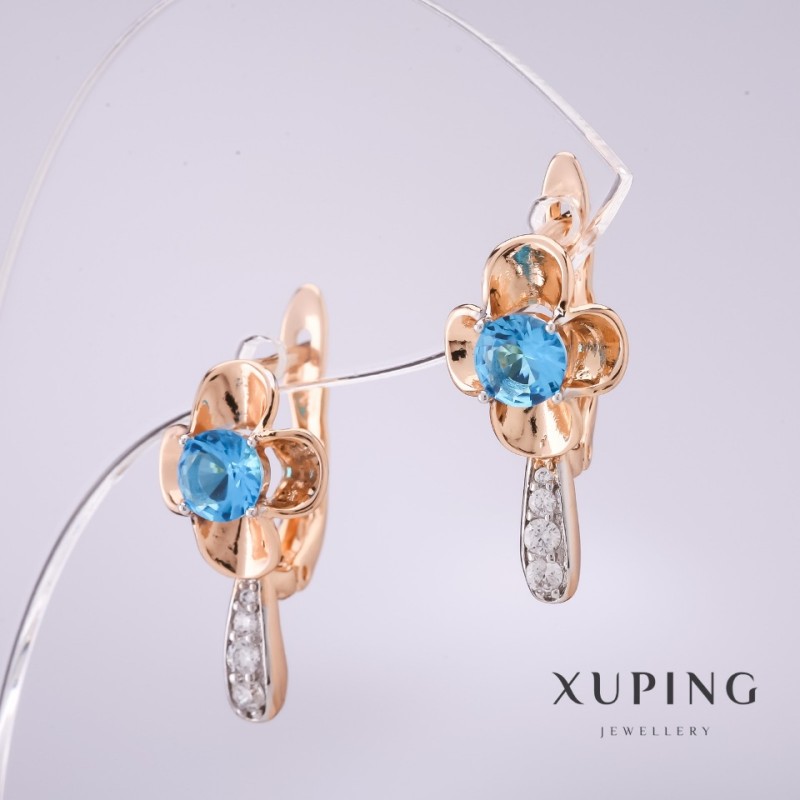 Xuping Earrings with Light Blue Stones 20x10mm 18K Gold Plated