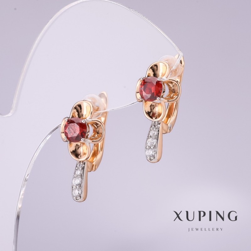 Xuping Earrings with Red Stone 20x10mm 18K Gold Plated
