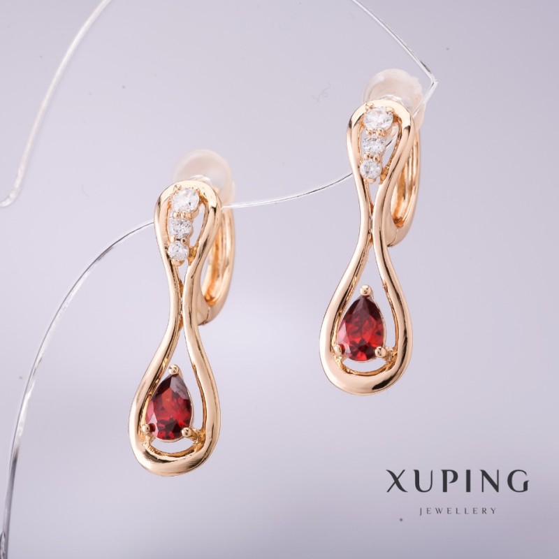 Xuping Earrings with Red Stone 25x8mm 18K Gold Plated