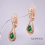 Xuping Earrings with Green Stones 25x8mm, 18K Gold Plated