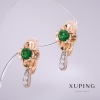 Xuping Earrings with Green Stones 20x10mm, 18K Gold Plated