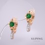 Xuping Earrings with Green Stones 20x10mm, 18K Gold Plated