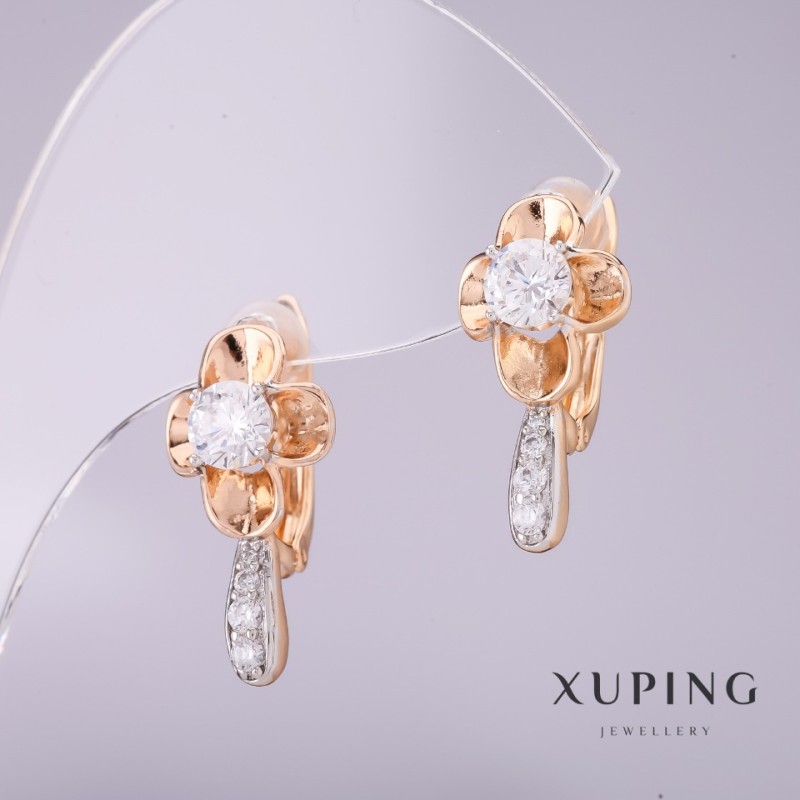 Xuping Earrings with White Stones 20x10mm, 18K Gold Plated