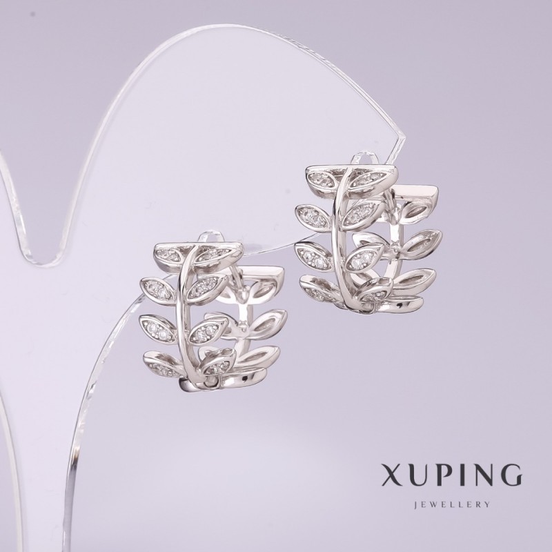 Xuping Earrings with White Rhinestones 14x10mm Rhodium