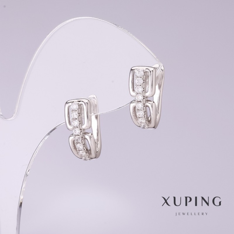 Xuping Earrings with White Rhinestones 15x7mm Rhodium