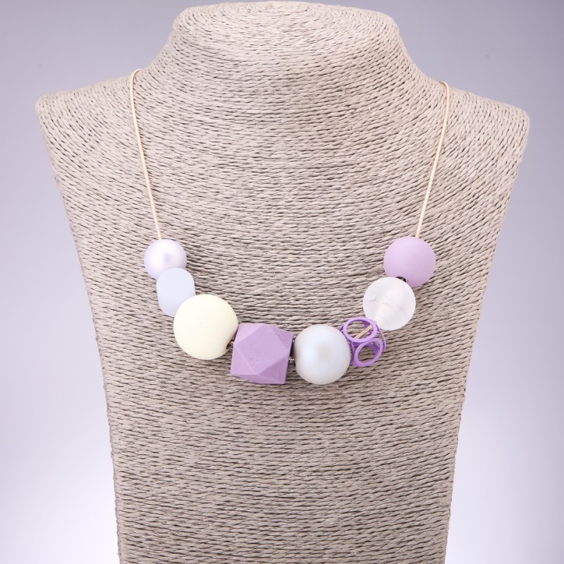Geometry Necklace with Wood Beads, Length 70cm