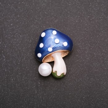 Clearance! Toadstool Brooch 29x22mm Blue Enamel Yellow Metal