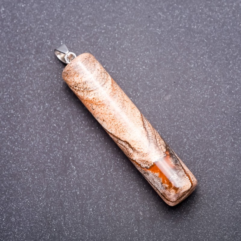 Cylinder Pendant, Natural Picture Jasper Stone, 64x54x12mm